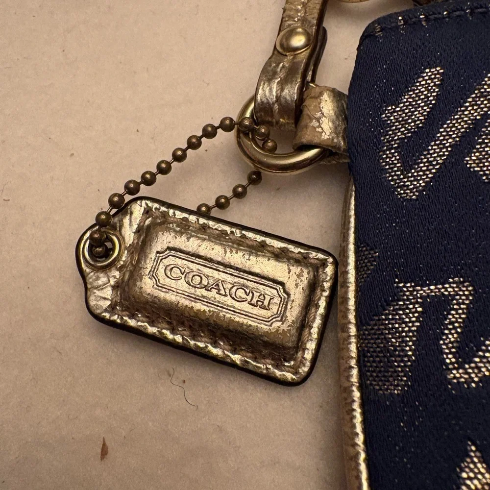 Coach Script New York Metallic Gold and Patent Leather Wristlet